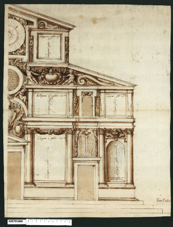 Prospetto di chiesa (disegno) di Montano, Giovanni Battista (secc. XVI/ XVII)