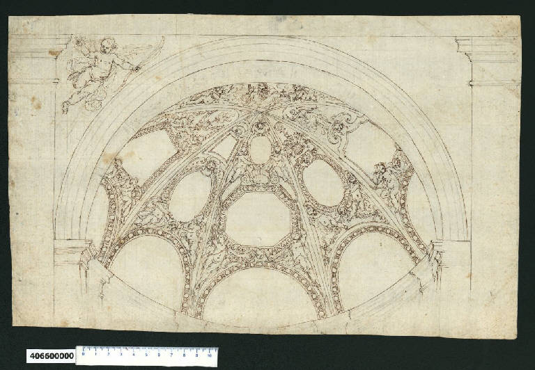 Veduta prospettica di cupola decorata (disegno) - ambito centro-italiano (fine sec. XVI)