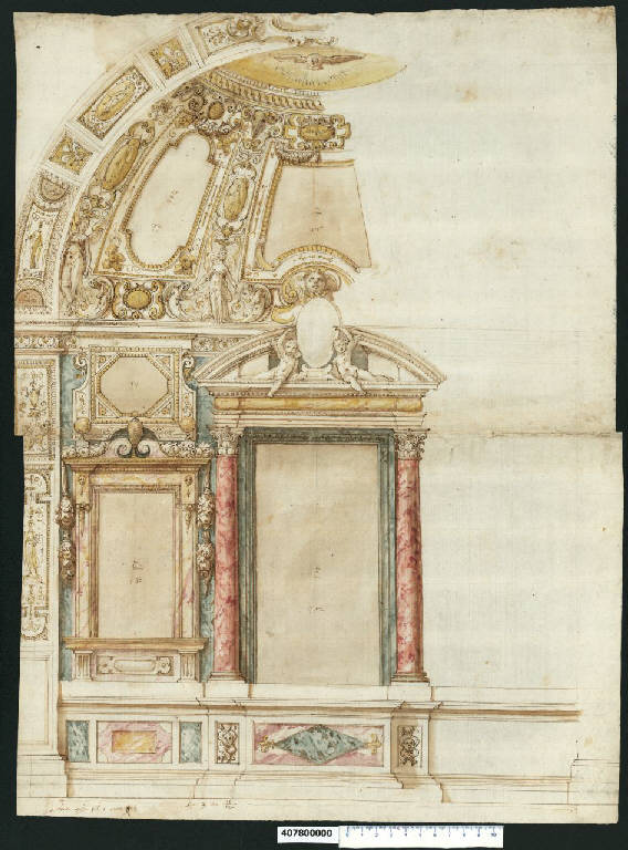 Prospetto dell'interno di una cappella (disegno) - ambito centro-italiano (sec. XVI)