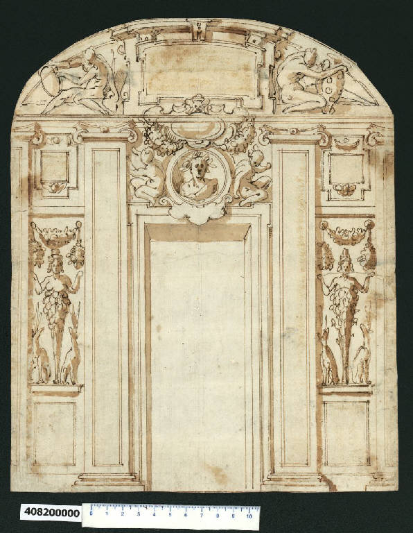Decorazione di una parete della galleria di Villa Medici a Roma (disegno) di Zucchi, Jacopo (sec. XVI)