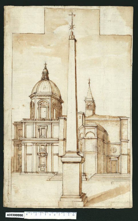 Veduta prospettica di S. Maria Maggiore a Roma (disegno) - ambito romano (sec. XVII)
