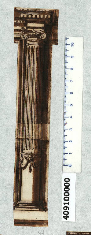 Colonna ionica (disegno) - ambito centro-italiano (sec. XVI)