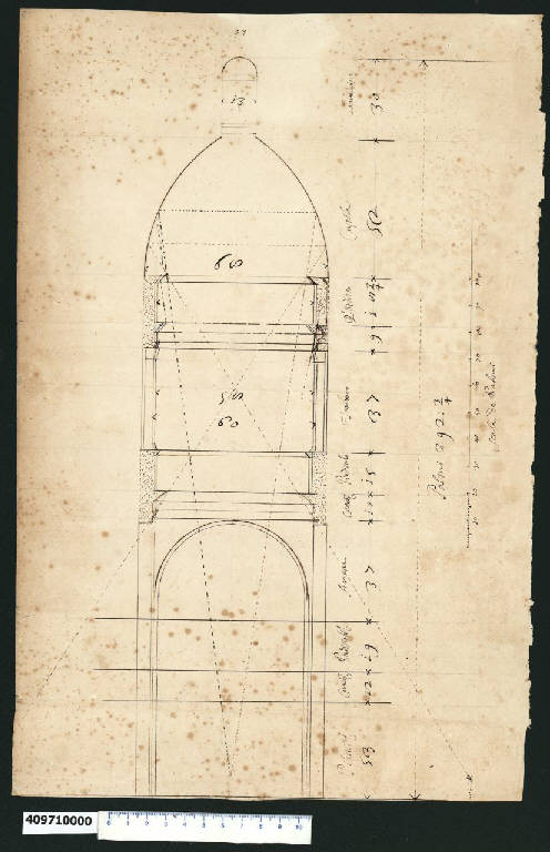 Sezione di campanile (?) (disegno) - ambito romano (ultimo quarto sec. XVII)