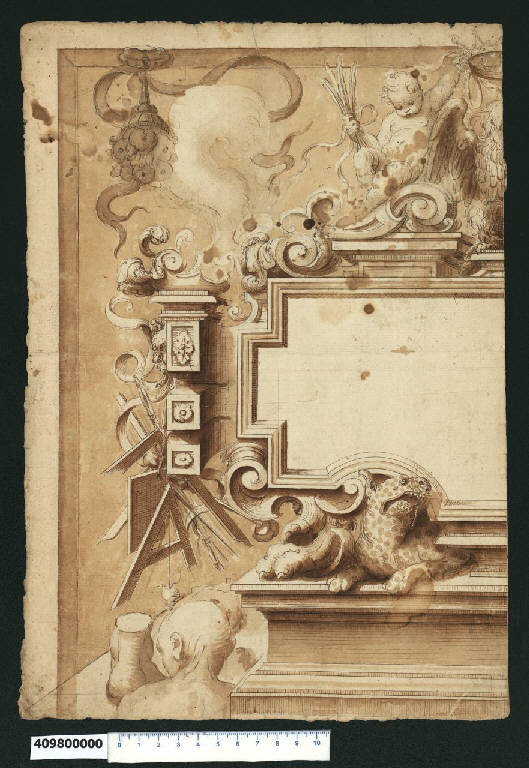 Prospetto di cornice allegorica (disegno) di Guidotti, Paolo (secc. XVI/ XVII)