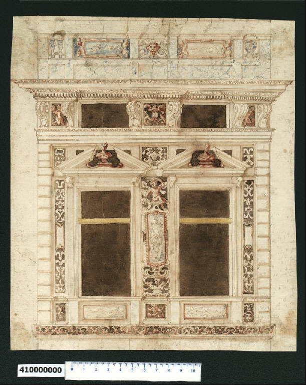 Prospetto di palazzo (disegno) - ambito italiano (terzo quarto sec. XVI)