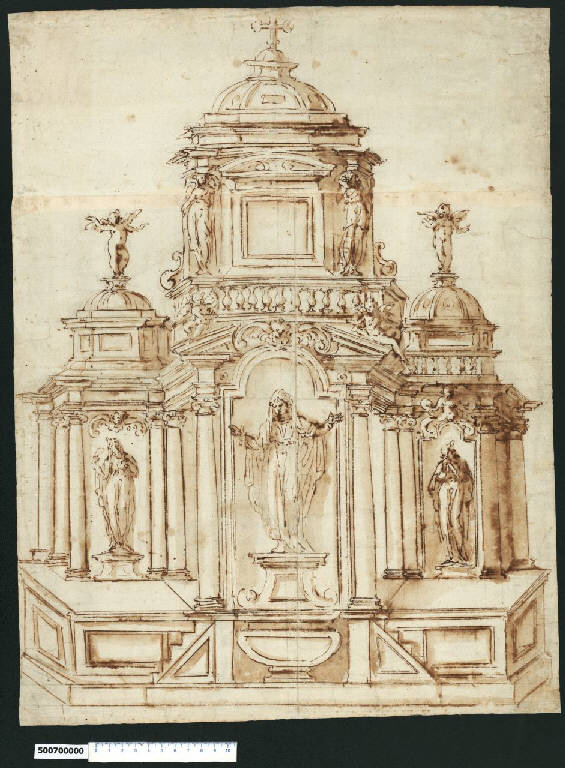 Veduta prospettica di altare (disegno) di Montano, Giovanni Battista (attribuito) (secc. XVI/ XVII)