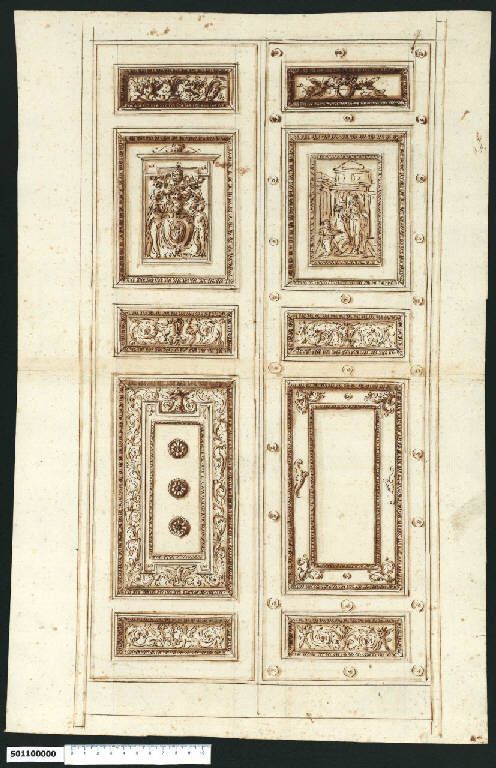 Decorazione di porta con stemma di Paolo V (disegno) di Montano, Giovanni Battista ((?)) (sec. XVII)