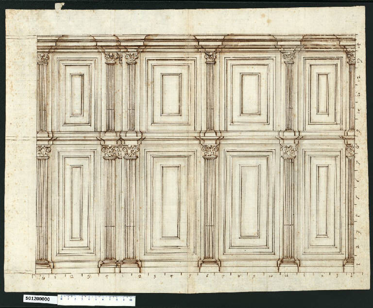 Prospetto di armadio (disegno) di Montano, Giovanni Battista (attribuito) (secc. XVI/ XVII)