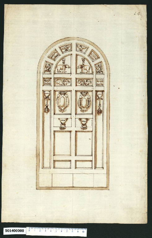 Decorazione di portone per palazzo (disegno) di Montano, Giovanni Battista (secc. XVI/ XVII)
