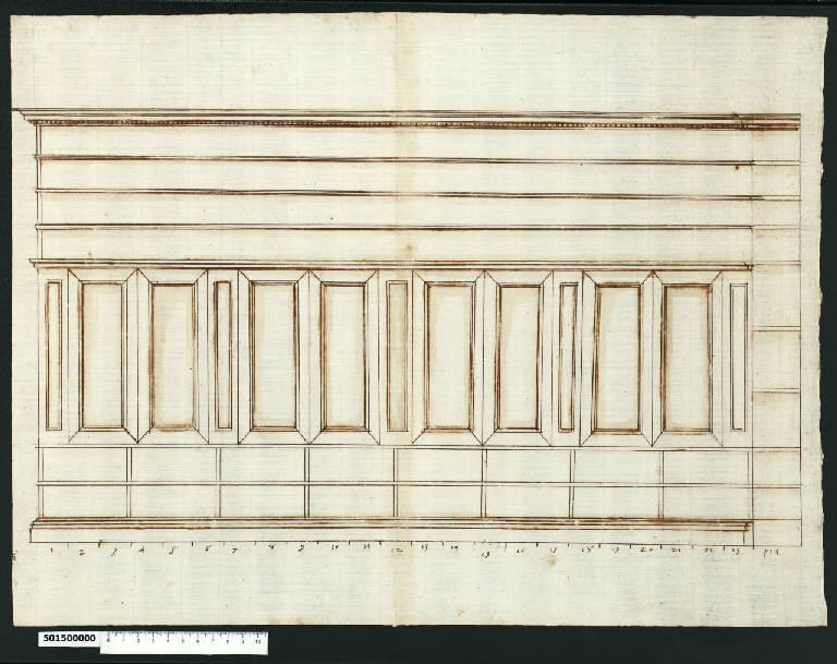 Prospetto di banco a parete (disegno) di Montano, Giovanni Battista (attribuito) (secc. XVI/ XVII)