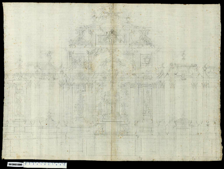 Prospetto di cornice architettonica con altare e cappelle funerarie (disegno) di Montano, Giovanni Battista ((?)) (secc. XVI/ XVII)
