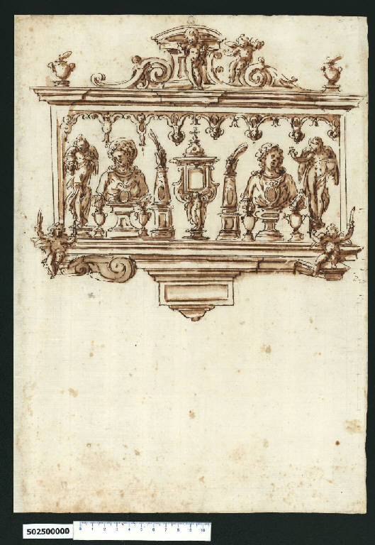 Prospetto di teca per reliquie (disegno) di Montano, Giovanni Battista (secc. XVI/ XVII)
