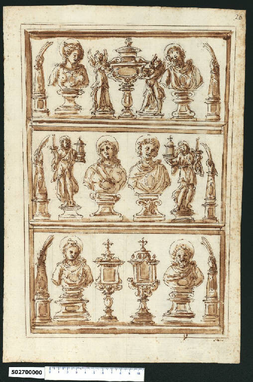 Prospetto di armadio per reliquie (disegno) di Montano, Giovanni Battista (secc. XVI/ XVII)