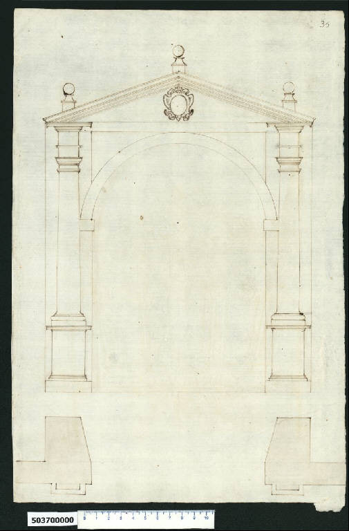 Prospetto di portale di ordine toscano (disegno) - ambito centro-italiano (secc. XVI/ XVII)