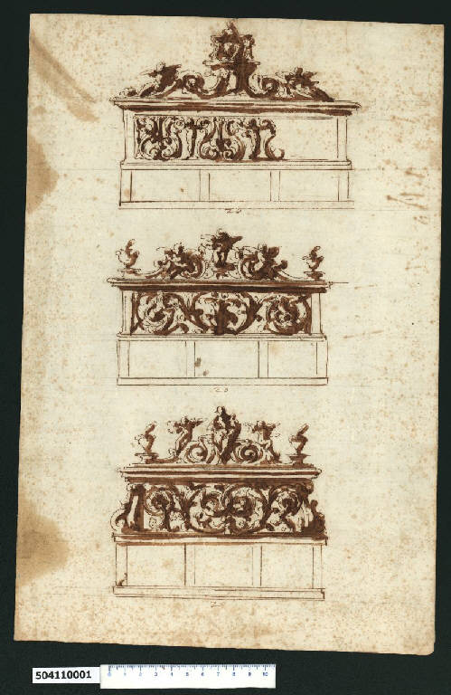 Prospetti di pannelli decorativi (?) (disegno) di Montano, Giovanni Battista (secc. XVI/ XVII)