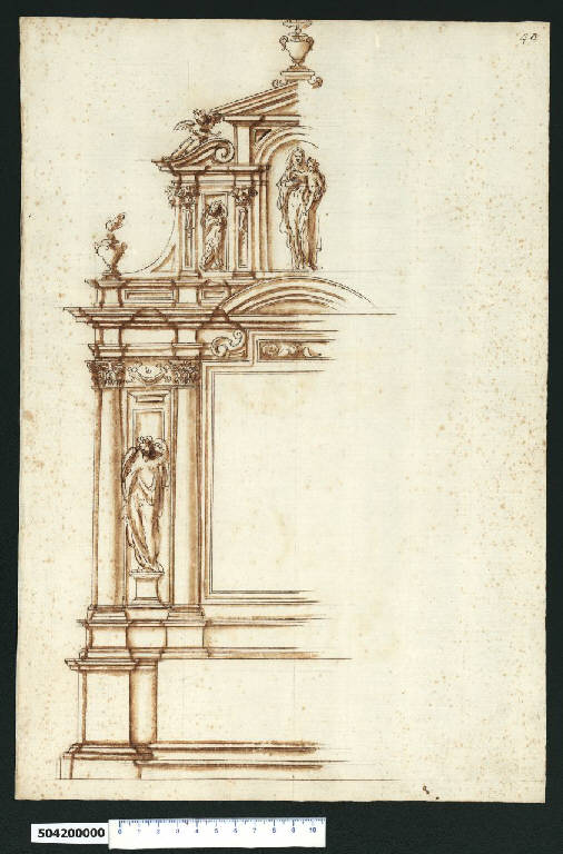 Prospetto parziale di altare (disegno) di Montano, Giovanni Battista (attribuito) (secc. XVI/ XVII)