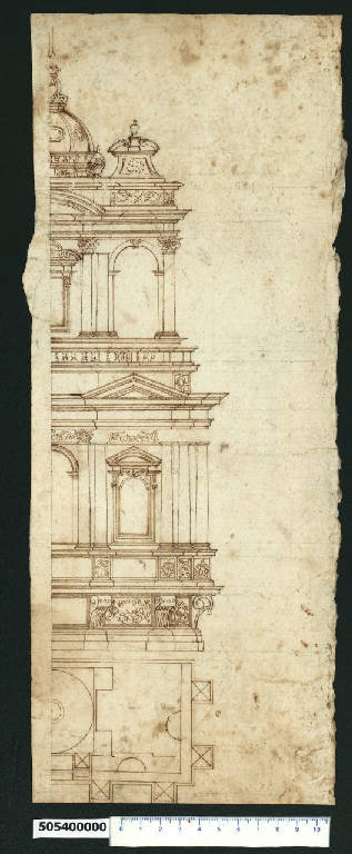 Prospetto parziale di tabernacolo (disegno) di Montano, Giovanni Battista (bottega) (secc. XVI/ XVII)