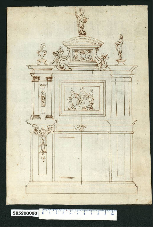 Prospetto di armadio (disegno) di Montano, Giovanni Battista (bottega) (secc. XVI/ XVII)
