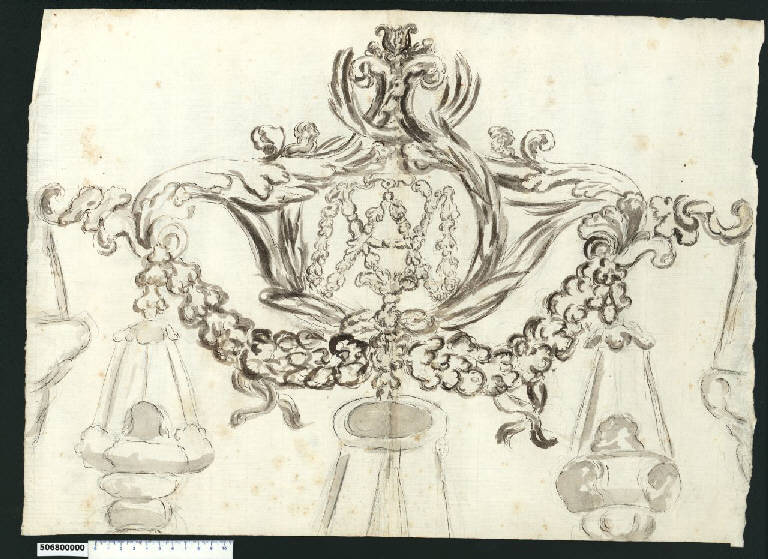 Decorazione di lampadario con cifra (disegno) - ambito centro-italiano (prima metà sec. XVII)
