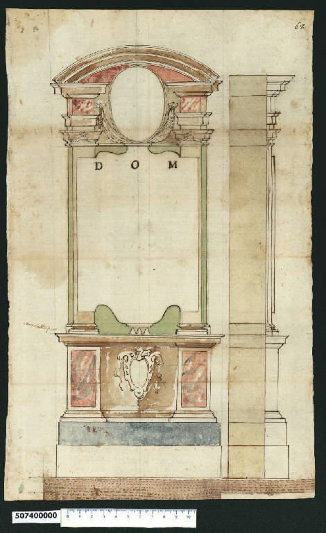 Prospetto di altare (?) (disegno) di Montano, Giovanni Battista (cerchia) (secc. XVI/ XVII)