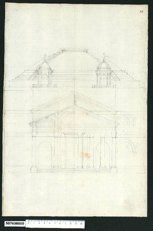 Prospetto del Pantheon (disegno) - ambito romano (secondo quarto sec. XVII)