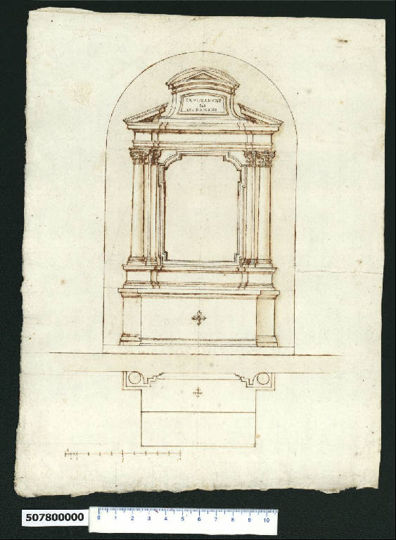 Pianta e prospetto di altare (disegno) - ambito romano (metà sec. XVII)