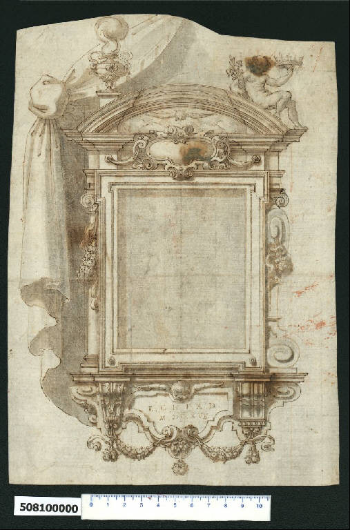 Cornice con cartella e ornati (disegno) di Montano, Giovanni Battista ((?)) (sec. XVII)