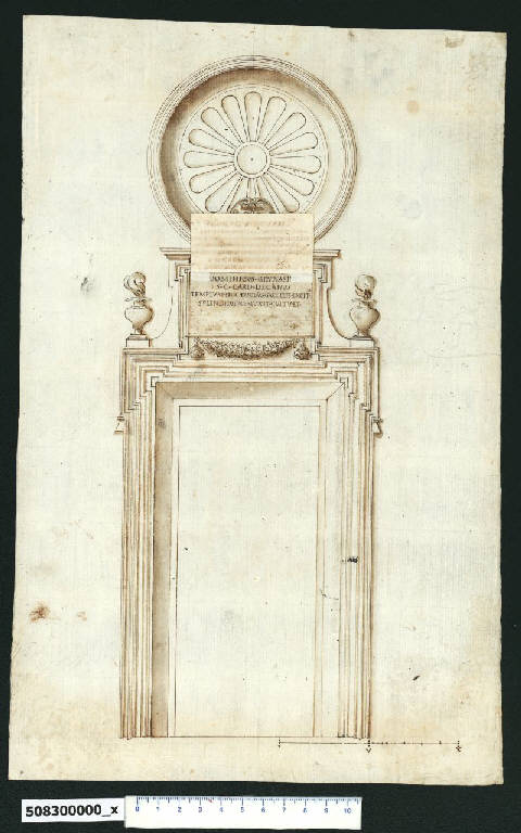Prospetto di porta per la chiesa di S. Sebastiano a Ostia (?) (disegno) - ambito romano (sec. XVI)