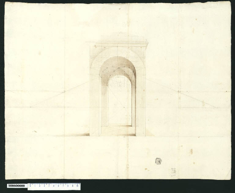 Prospettiva di porta a quattro archi (disegno) - ambito centro-italiano (seconda metà sec. XVII)