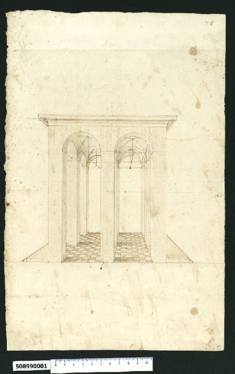 Prospettiva di portico a otto archi (disegno) - ambito centro-italiano (seconda metà sec. XVII)