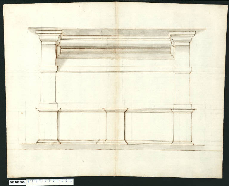 Prospetto di banco (disegno) di Montano, Giovanni Battista ((?)) (secc. XVI/ XVII)