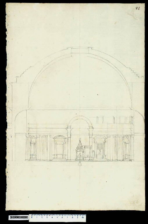 Sezione trasversale del Pantheon (disegno) - ambito romano (secondo quarto sec. XVII)
