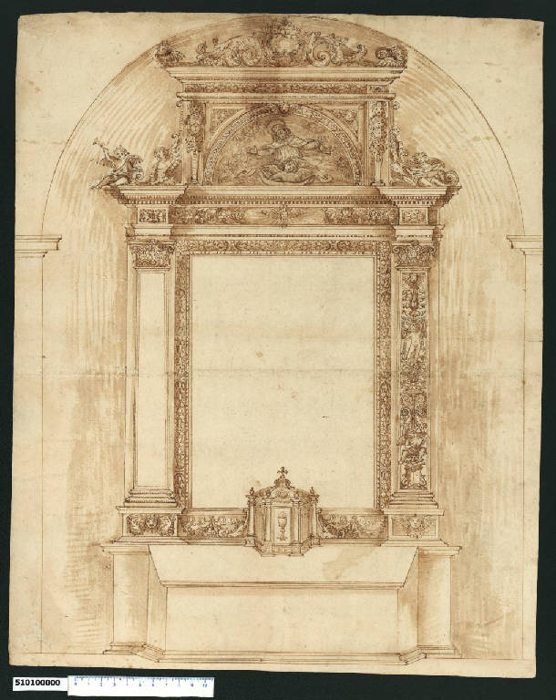 Progetto di altare per la famiglia Peretti (disegno) - ambito romano (sec. XVI)