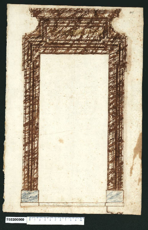 Cornice di porta per cappella (disegno) - ambito romano (secc. XVI/ XVII)