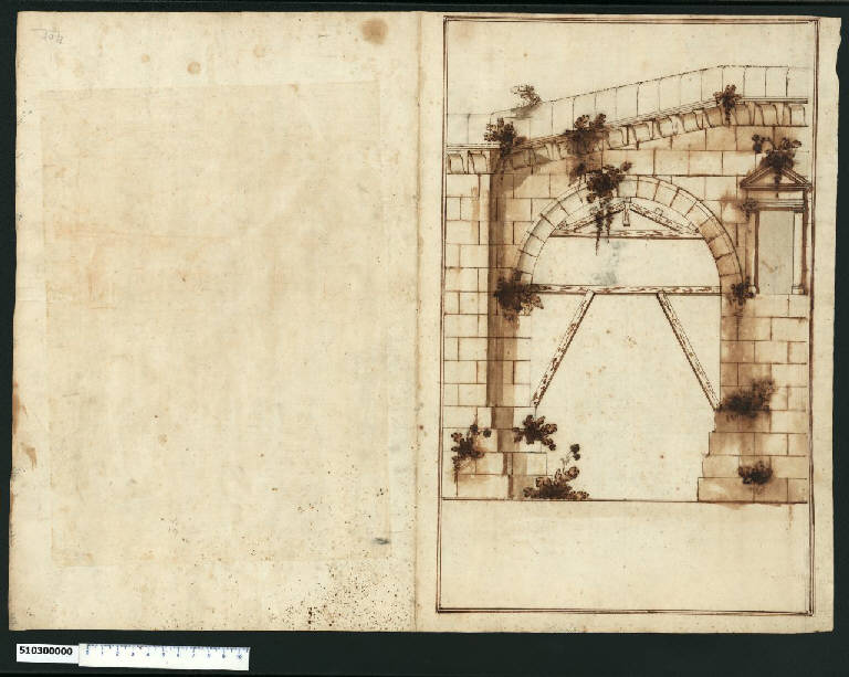 Prospetto di un arco del ponte di Rimini con puntelli (disegno) di Martinelli, Agostino (sec. XVII)