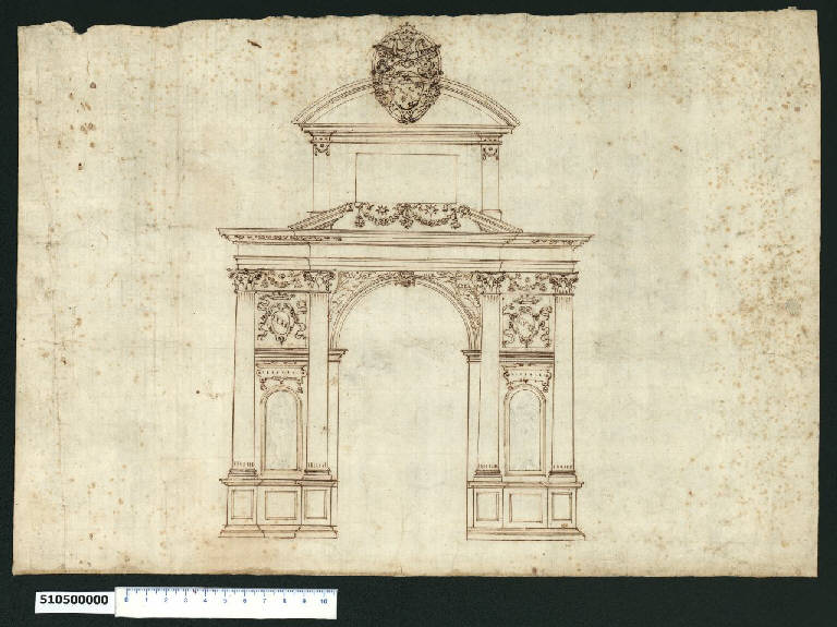 Prospetto di porta trionfale (disegno) di Montano, Giovanni Battista ((?)) (secc. XVI/ XVII)