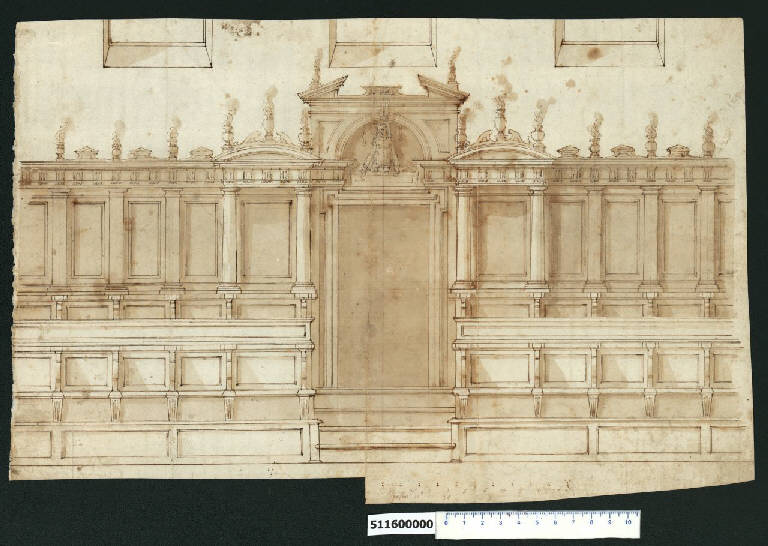 Prospetto di coro ligneo (disegno) di Montano, Giovanni Battista (secc. XVI/ XVII)
