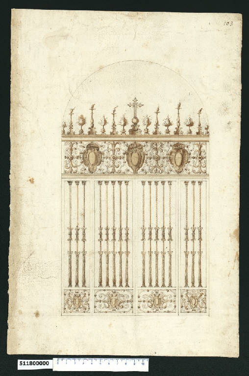Prospetto di cancello (disegno) - ambito romano (metà sec. XVII)