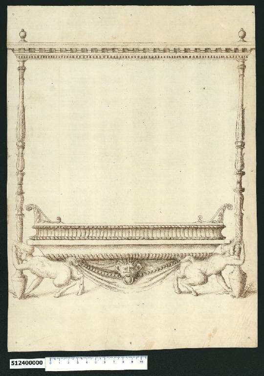 Veduta prospettica di lettiera (disegno) di Montano, Giovanni Battista ((?)) (secc. XVI/ XVII)