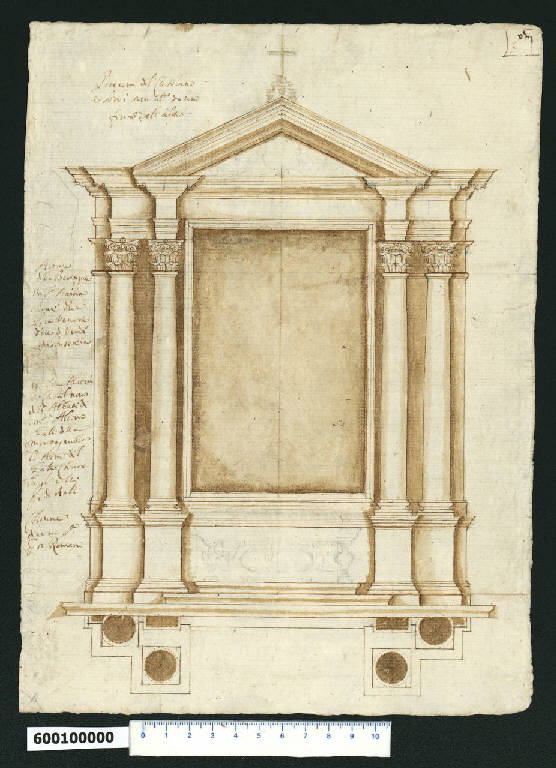 Pianta e prospetto dell'altare Biringucci in S. Agostino a Siena (disegno) - ambito romano (sec. XVII)