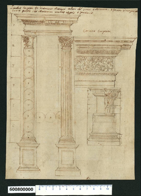 Prospetto e dettagli dell'ordine composito (disegno) di Montano, Giovanni Battista (e aiuti) (secc. XVI/ XVII)