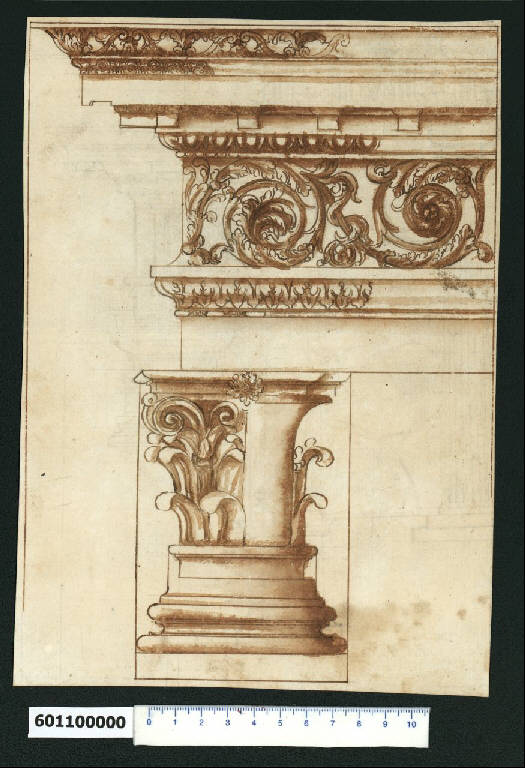 Base, capitello e trabeazione dell'ordine corinzio (disegno) di Montano, Giovanni Battista (e aiuti) (secc. XVI/ XVII)