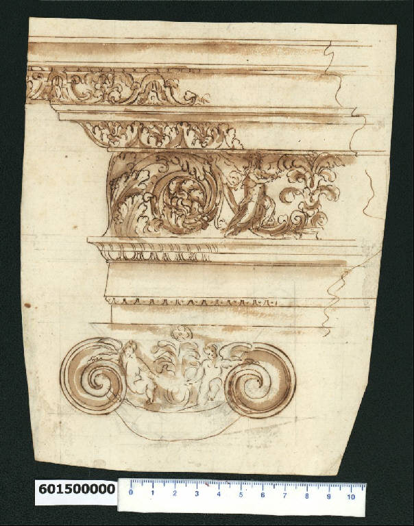 Capitello e trabeazione dell'ordine ionico (disegno) di Montano, Giovanni Battista (e aiuti) (secc. XVI/ XVII)