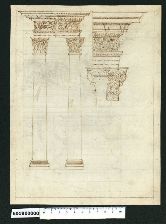 Prospetto e dettagli dell'ordine composito (disegno) di Montano, Giovanni Battista (e aiuti) (secc. XVI/ XVII)