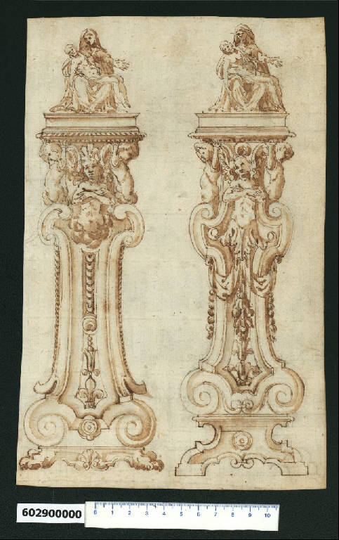 Prospetti di sgabellone per scultura (disegno) di Montano, Giovanni Battista (attribuito) (secc. XVI/ XVII)