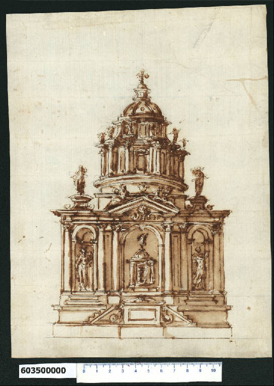 Veduta prospettica di tabernacolo (schizzo) di Montano, Giovanni Battista (attribuito) (secc. XVI/ XVII)