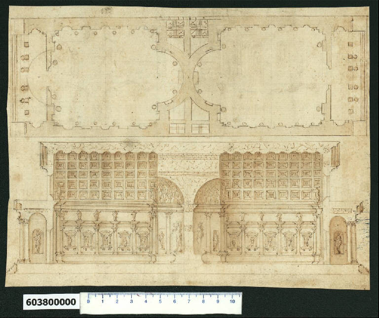 Pianta e sezione del tempio di Venere e Roma a Roma (disegno) di Montano, Giovanni Battista (e aiuti) (secc. XVI/ XVII)