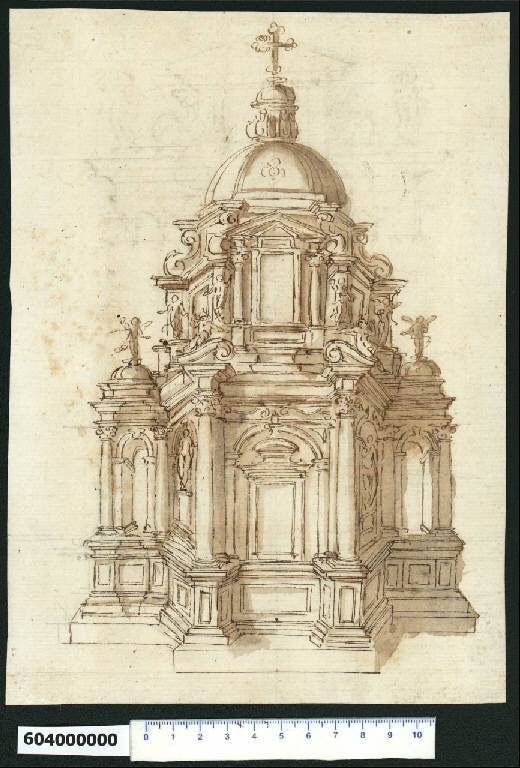 Veduta prospettica di tabernacolo (disegno) di Montano, Giovanni Battista (attribuito) (secc. XVI/ XVII)