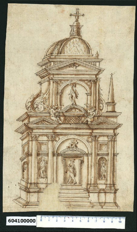 Veduta prospettica di tabernacolo (disegno) di Montano, Giovanni Battista (attribuito) (secc. XVI/ XVII)