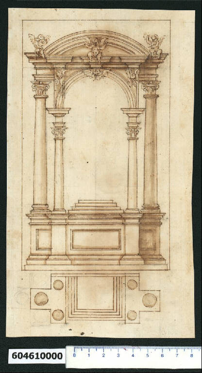 Pianta e prospetto di ciborio (disegno) di Montano, Giovanni Battista (scuola) (secc. XVI/ XVII)
